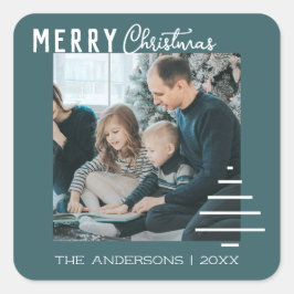 Moderne minieme groene kerstboompijn met prettig k vierkante sticker