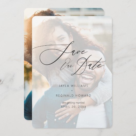 Moderne minieme Typografie van het Manuscript Save The Date (Voorkant / Achterkant)