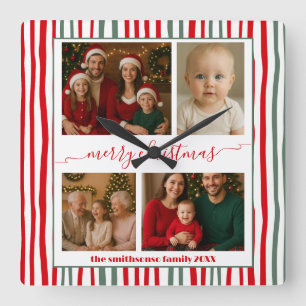 Moderne Minimaal 4 Foto prettig kerstfeest Vierkante Klok