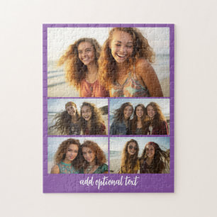 Moderne Minimaal 5 Foto Collage met Tekst Legpuzzel