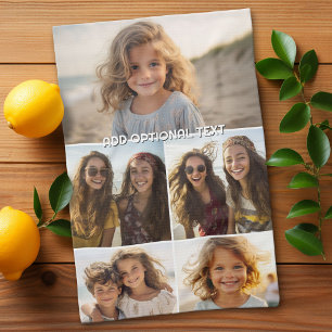 Moderne Minimaal 5 Foto Collage met Tekst Theedoek
