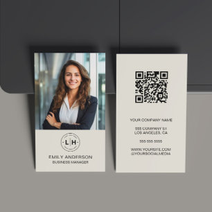Moderne Minimaal Aangepaste Foto Logo QR Zakelijke Visitekaartje