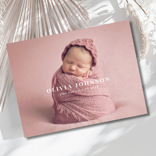 Moderne Minimaal Baby Foto Geboorteaankondiging Briefkaart