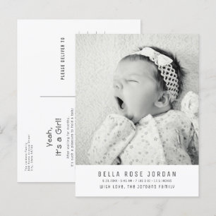Moderne Minimaal Baby Meisje Geboorte Aankondiging Briefkaart