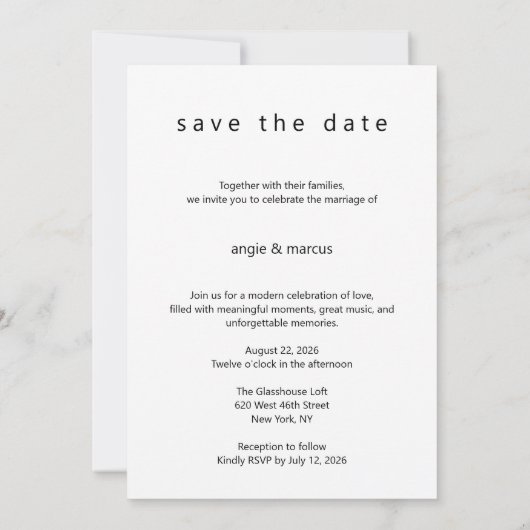 Moderne Minimaal Bewaar de Datum Save The Date (Achterkant)