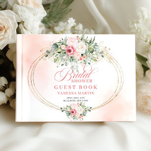 Moderne Minimaal Blush Bloemachtige Bruidsfeest Ga Gastenboek