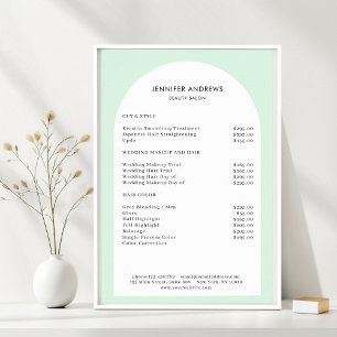 Moderne Minimaal Boog Groen Salon Prijslijst Poster