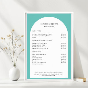 Moderne Minimaal Boog Teal Salon Prijslijst Poster
