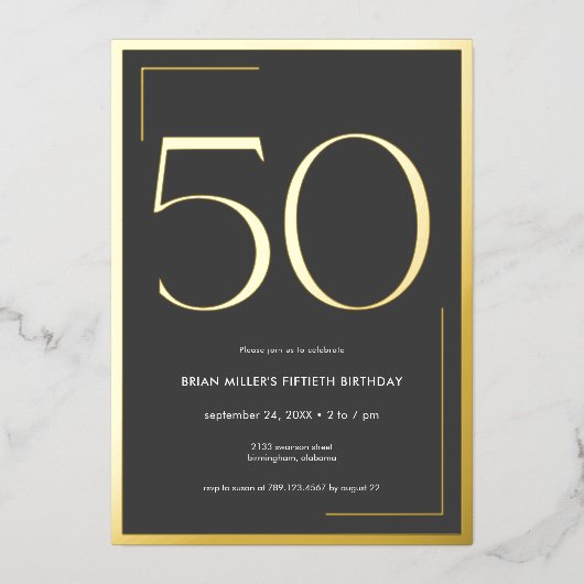 Moderne minimaal elegante 50e verjaardag folie uitnodiging (Voorkant)