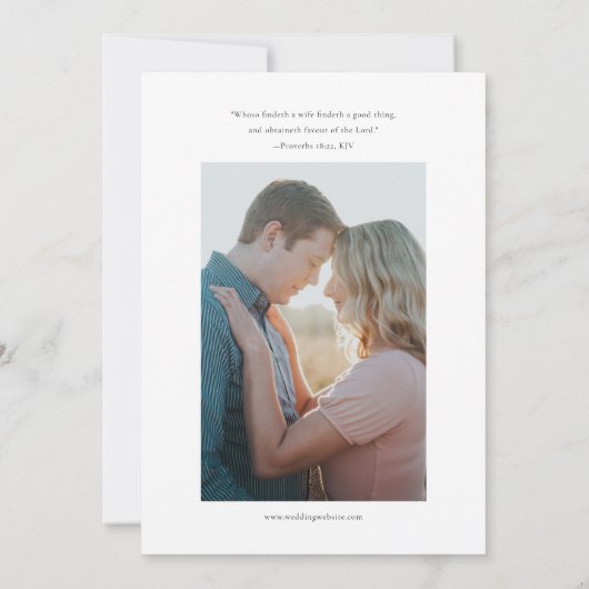 Moderne minimaal elegante script bijbelvers bruilo kaart (Achterkant)