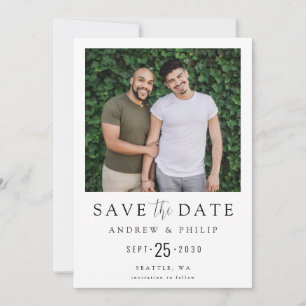Moderne Minimaal Foto LGBTQ Trouwkaart Datum Bespa Save The Date