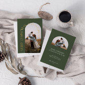 Moderne Minimaal Groene Boog 2 Foto Prettig Kerstf Folie Feestdagenkaart