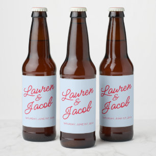Moderne Minimaal Minimalistische Blauwe en Rode Hu Bier Etiket