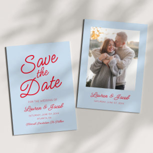 Moderne Minimaal Minimalistische Blauwe en Rode Hu Save The Date