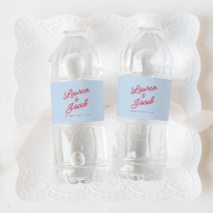 Moderne Minimaal Minimalistische Blauwe en Rode Hu Waterfles Etiket