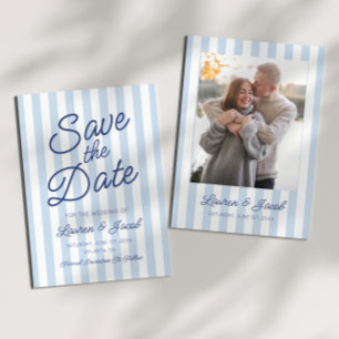 Moderne Minimaal Minimalistische Blauwe Strepen Tr Save The Date