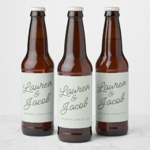 Moderne Minimaal Minimalistische Groene Bruiloft Bier Etiket