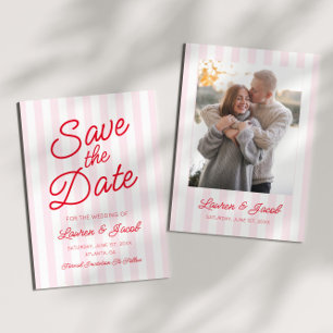 Moderne Minimaal Minimalistische Rode Roze Strepen Save The Date
