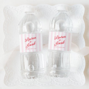 Moderne Minimaal Minimalistische Rode Roze Strepen Waterfles Etiket