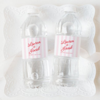 Moderne Minimaal Minimalistische Rode Roze Strepen Waterfles Etiket