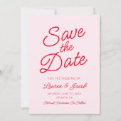 Moderne Minimaal Minimalistische Roze en Rode Trou Save The Date (Voorkant)