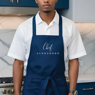 Moderne Minimaal Navy Blauwe Chef Keuken Aangepast Schort