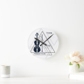 Moderne Minimaal Navy Blauwe & Witte Viool Ontwerp Ronde Klok (Huis)