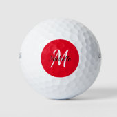 Moderne Minimaal Rode Monogram Naam + Initiaal Golfballen (Voorkant)