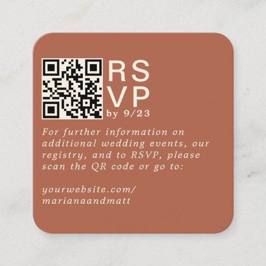 Moderne minimaal Terracotta RSVP QR Code Kaart (Voorkant)