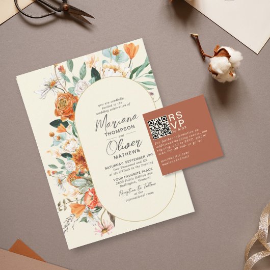 Moderne minimaal Terracotta RSVP QR Code Kaart