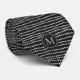 Moderne Minimaal Zwart & Wit Stippen Monogram Stropdas