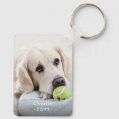 Moderne Minimal 2 foto Witte tekst Overlay Keepsak Sleutelhanger (Achterkant)