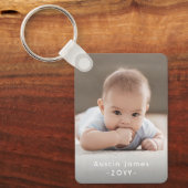 Moderne Minimal 2 foto Witte tekst Overlay Keepsak Sleutelhanger (Voorkant)