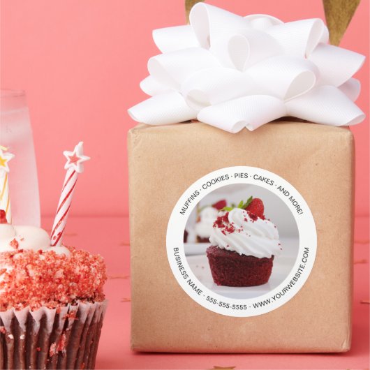 Moderne Minimal Bakery Custom Foto Wit Ronde Sticker (Feest)