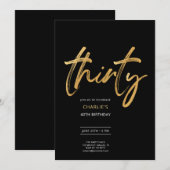 Moderne Minimal Black Gold 30 Party Kaart (Voorkant / Achterkant)
