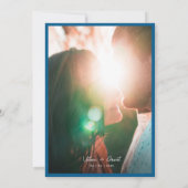 Moderne Minimal Blauwe Script Foto Bruiloft Save The Date (Achterkant)