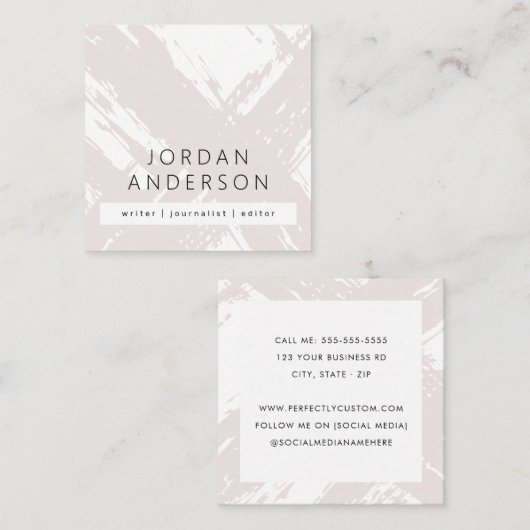 Moderne minimal bleek roos grey penseelstreken vierkante visitekaartje (Voorkant / Achterkant)