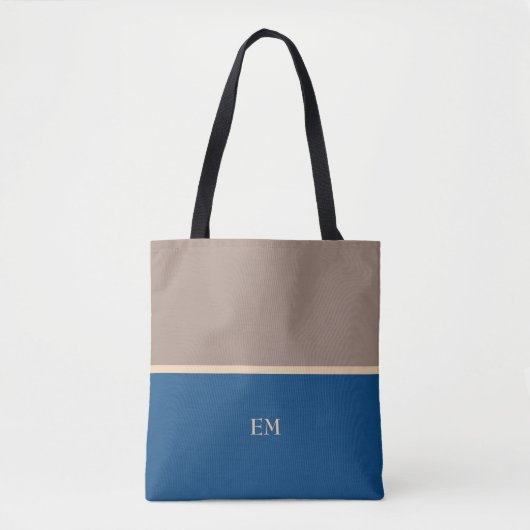 Moderne minimal blue monogram Initialen Draagtas (Voorkant)