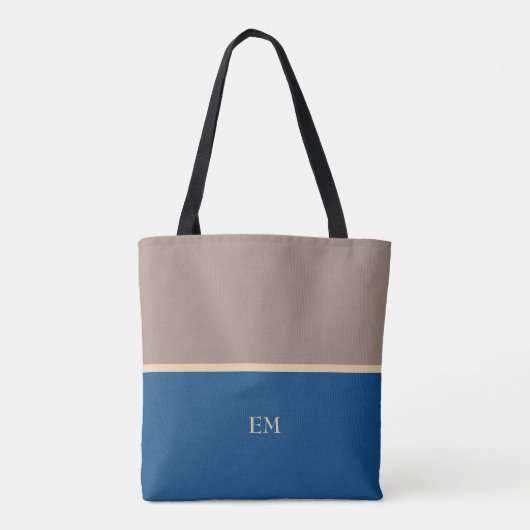 Moderne minimal blue monogram Initialen Draagtas (Achterkant)