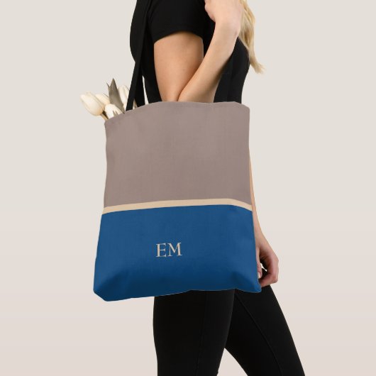 Moderne minimal blue monogram Initialen Draagtas (Dichtbij)