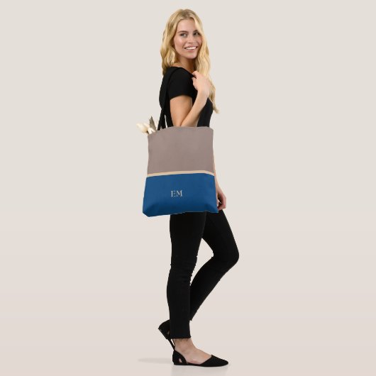 Moderne minimal blue monogram Initialen Draagtas (Op model)