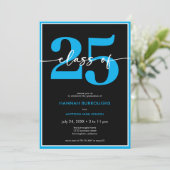 Moderne Minimal Blue Script Graduation Party Kaart (Staand voorkant)