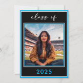 Moderne Minimal Blue Script Graduation Party Kaart (Achterkant)