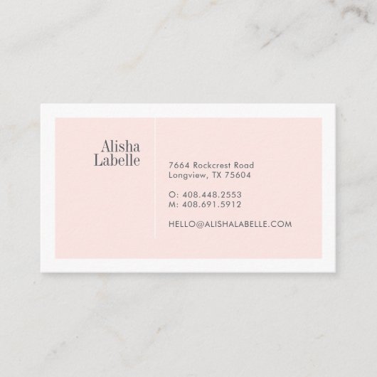 Moderne Minimal Blush Pink & White Typographic Visitekaartje (Voorkant)