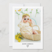 Moderne Minimal Boho 1st Birthday Foto Kaart (Achterkant)