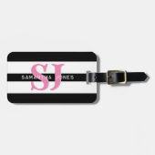 Moderne minimal bold strepen Initialen roze monogr Bagagelabel (Voorkant horizontaal)