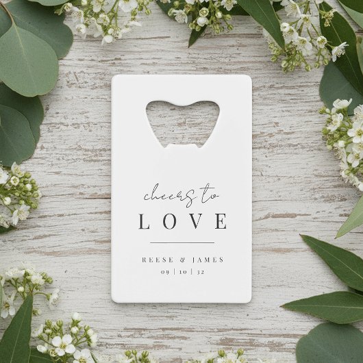 Moderne Minimal Cheers to Love Wedding Kredietkaart Flessenopener