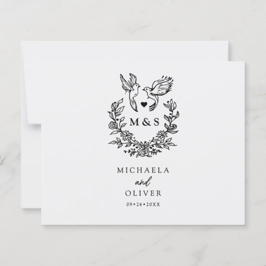 Moderne Minimal Doves Elegant Script Wedding RSVP (Achterkant)