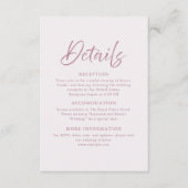 Moderne Minimal Dusty Pink Script Wedding Details Informatiekaartje (Voorkant)