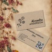 Moderne Minimal Floral Kraft Script QR-code Visitekaartje